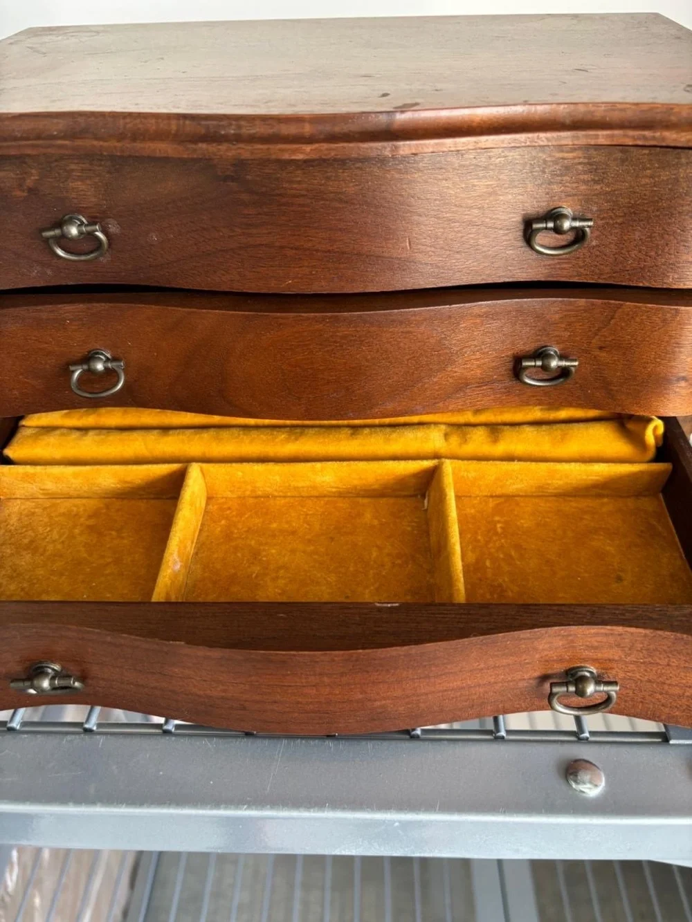 Vintage Wood  Flip Top Jewelry Box w/ 3 Drawers - Hiding Spot For money